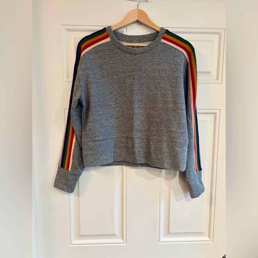 Madewell Women's Rainbow Stripe Crop Top Grey Sweater- Size Small NEW w/tags